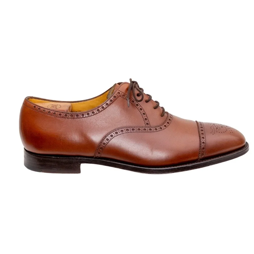 John‎ Lobb Oxford Shoes UK 10 E US 11 Brown Leather Brogue Punching SEYMOUR